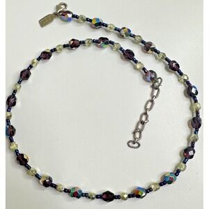 Mary Millsaps Beaded Necklace Iridescent Faceted Glass Sterling‎ Silver Clasp